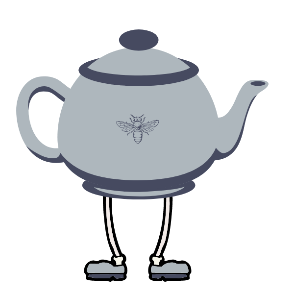 Teapot with legs to depict how teapots "stand" in Russian - лежать стоять висеть