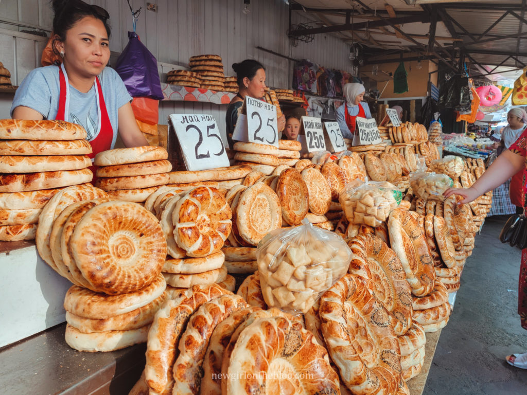 Bread vendors at Osh Bazaar in Bishkek, Kyrgyzstan