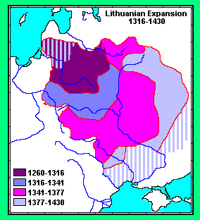 Lithuanian Expansion on a map between the years 1260-1430 | The History of the Baltics