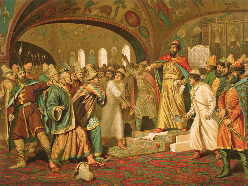 Ivan III tearing the khan's letter to pieces by Aleksey Kivshenko - Early Russian history